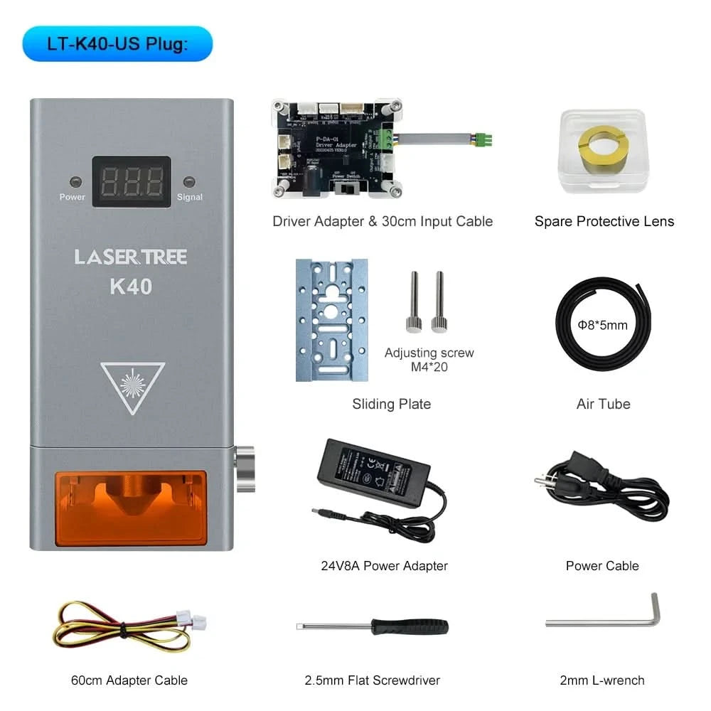 LASER TREE 10W 20W 30W 40W Optical Power Laser Head with Air Assist 450nm Blue Light TTL Module for Laser Engraving Cutting Tool