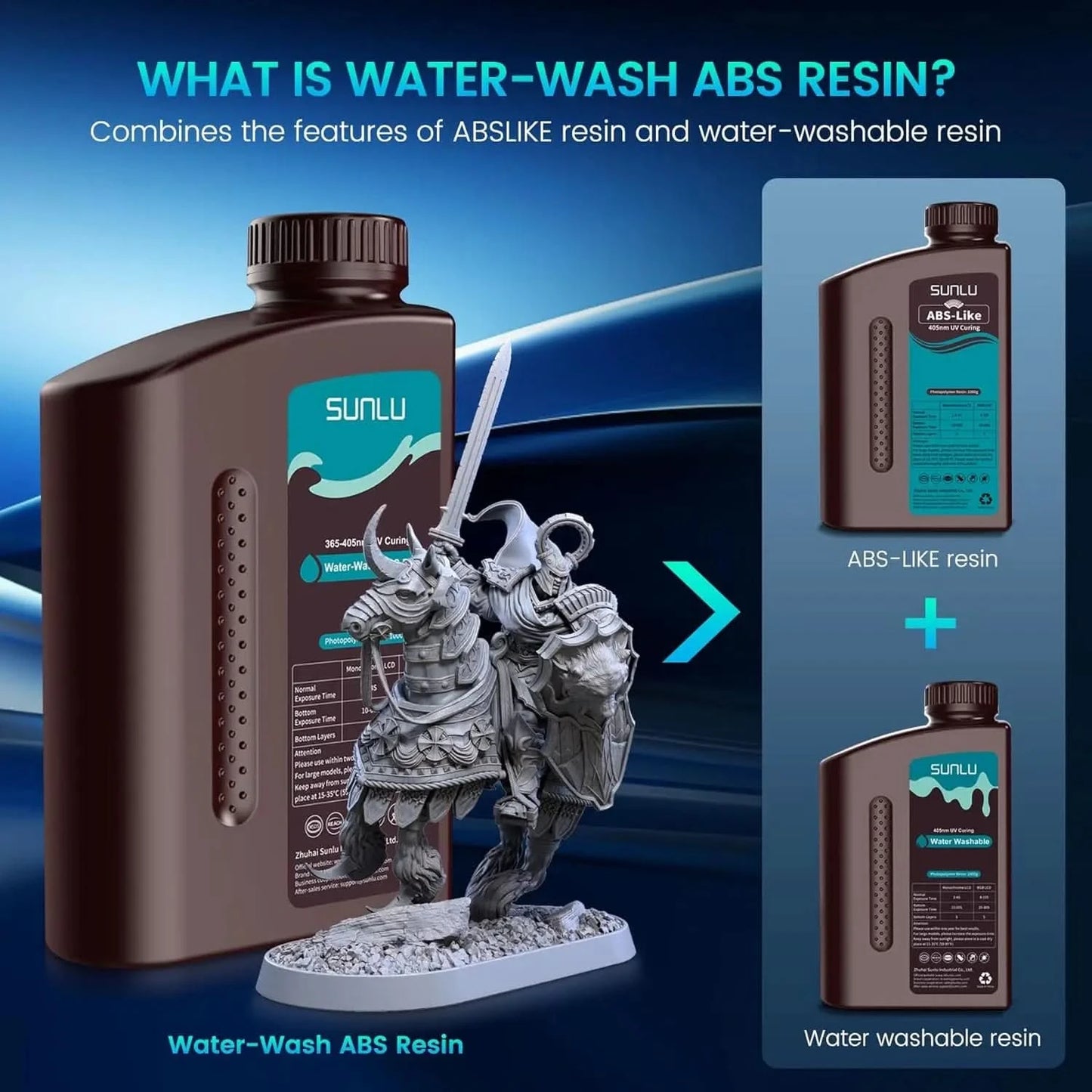 SUNLU 2KG Wasserwaschbares / Wasserwaschbares ABS-Harz Harz 1000G/Flasche 405nm Schnelles UV-härtendes Photopolymerharz für LCD-3D-Druck