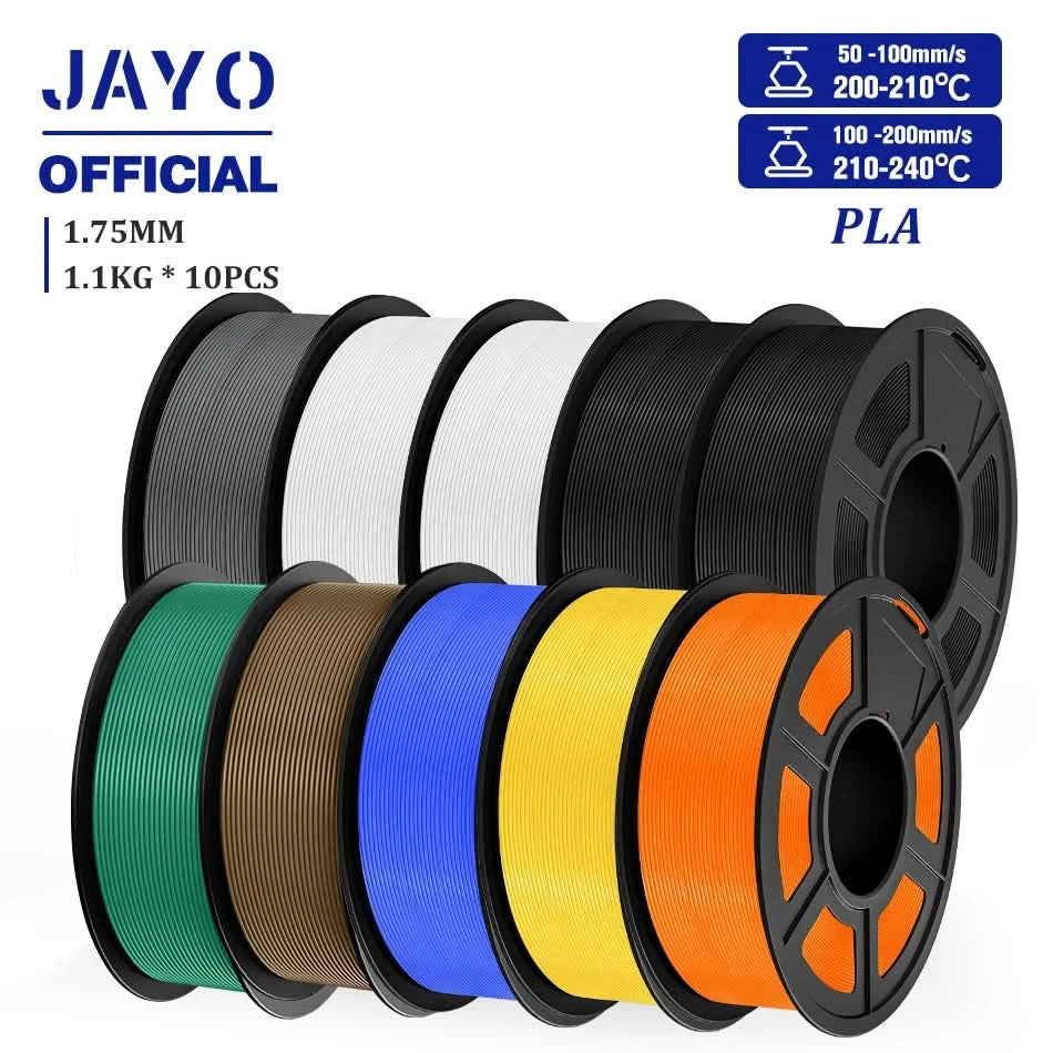 JAYO PLA Filament 1,75MM 10 Rollen/Set PLA 3D-Druckerfilament Multicolor für FDM 3D-Drucker Sauber gewickelte 3D-Druckmaterialien