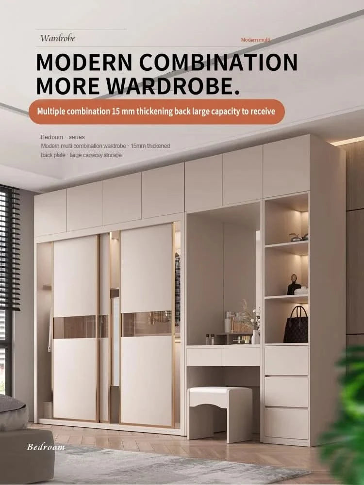 SchiebetürenschrankNordisches modernes Heim-Möbel Schlafzimmer Schreibtisch Kommode in einer Kombination Leichter Luxus-Eckkleiderschrank Möbel