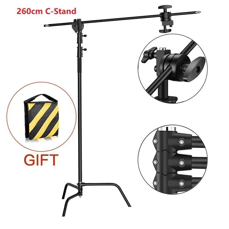 SH 2.6M/3.3M Black Stainless Steel Century Foldable Light Stand Tripod Magic Leg Photography C-Stand For Spot Light,Softbox