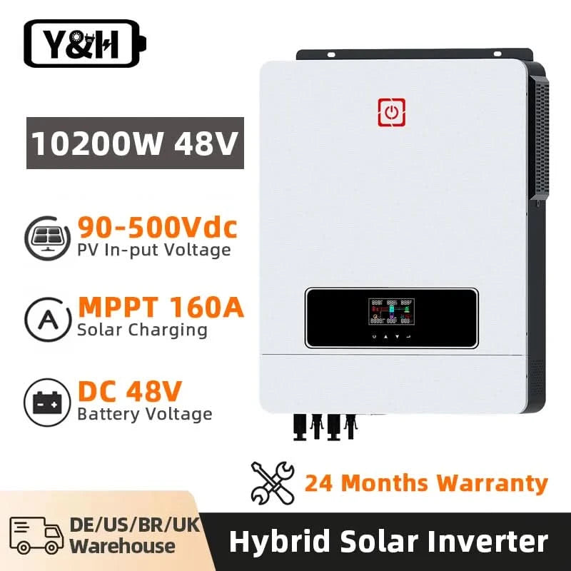 Y&H 10.2KW/6.2KW Hybrid-Solarwechselrichter Ein/Aus-Netz-Wechselrichter 48V 220V Reiner Sinuswellen-Wechselrichter MPPT 160A/120A Laderegler