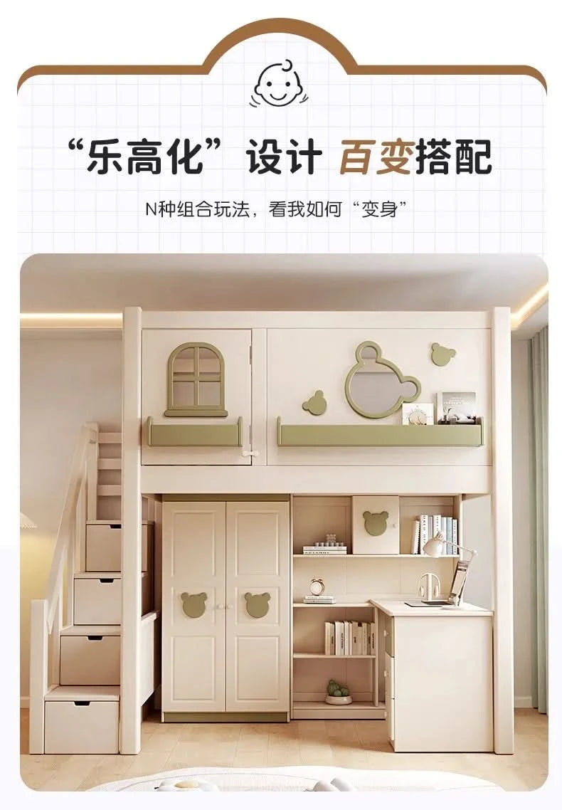Solid wood upper and lower high and low bunk beds Double bed 2 people bunk beds for kids bed with mattress bedroom furniture