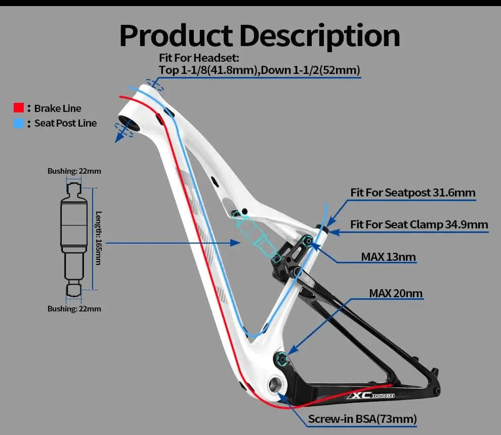 BXT NEW vollgefedert Boost 29er Rahmen XC Mountainbike Steckachsenrahmen UDH-Schaltauge
