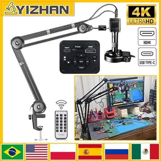 YIZHAN 4K UHD Electron Digital Microscope 1080P 60FPS Video Industrial Welding Camera 150X Lens Folding Stand for PCB Repair