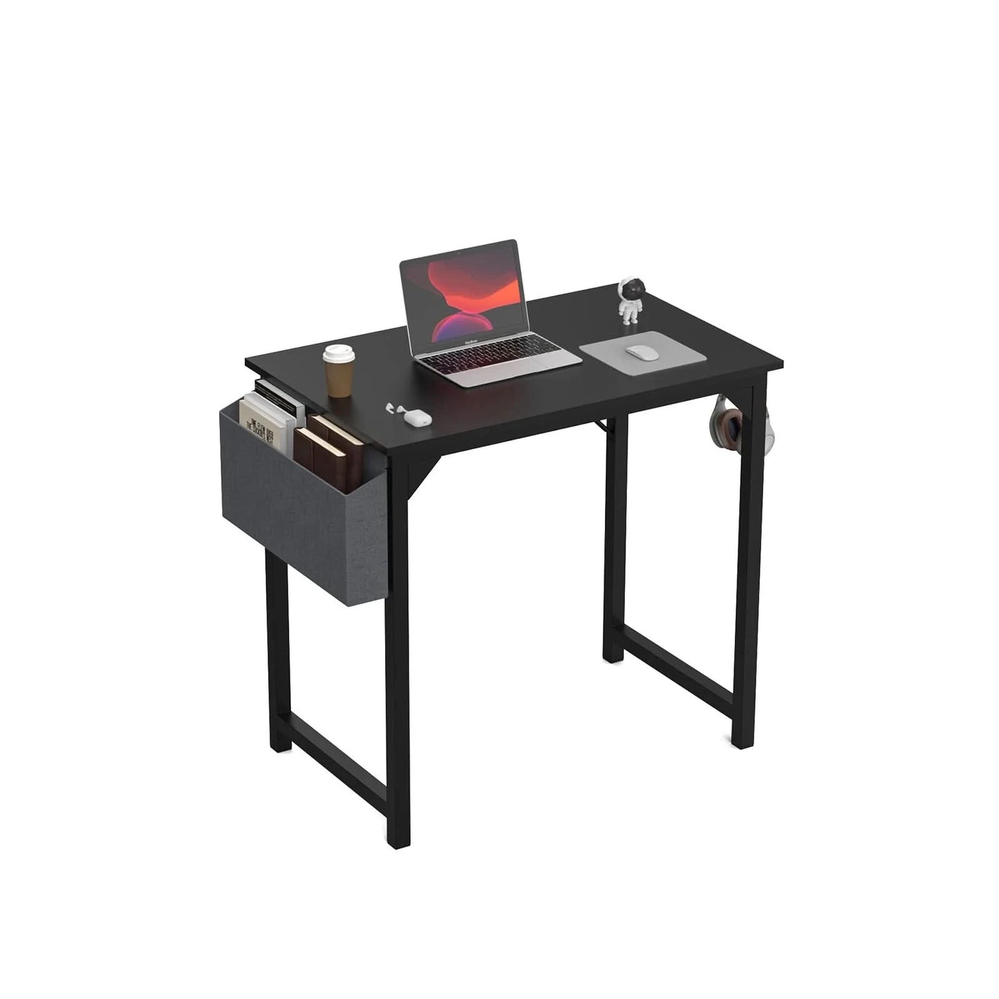 JHK Computertisch Schreibtisch Büro Gaming-Tisch Modern Einfacher Stil Kompakt mit Seitentasche Kopfhörerhaken Leichte Montage