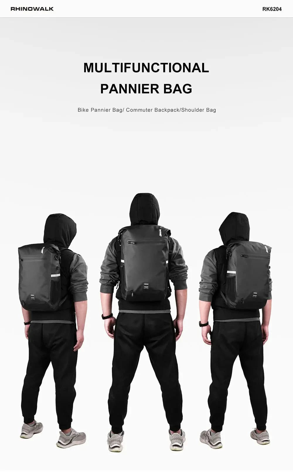 Rhinowalk Fahrrad-Packtasche 22L Vollständig wasserdichte Gepäckträgertasche Rucksack Kapazität Multifunktionaler Gepäckträger Fahrradtasche Umhängetasche