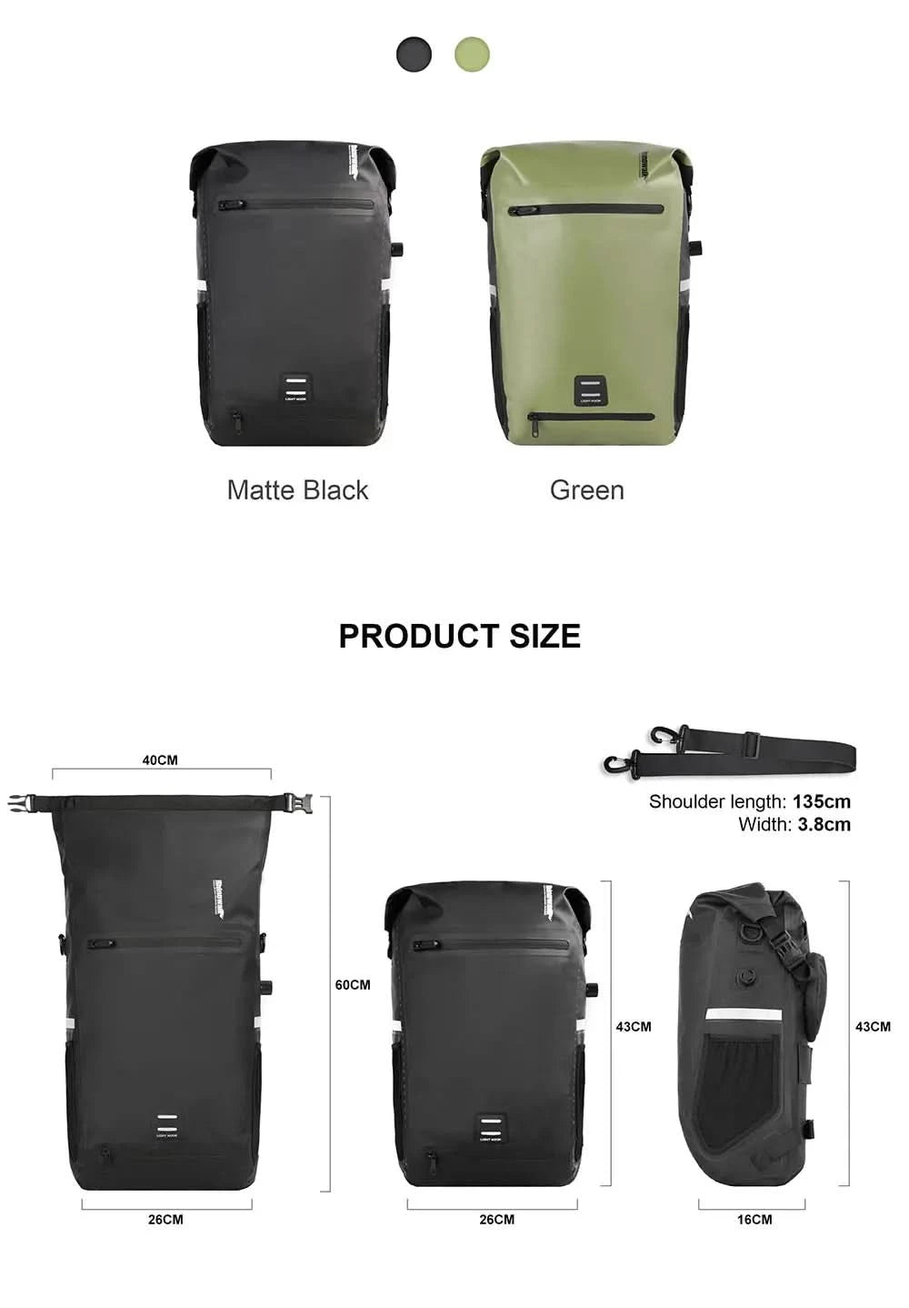Rhinowalk Bike Pannier Bag 22L Fully Waterproof Trunk Bag Backback Capacity Multifunctional Rear Rack Cycling Bag Shoulder Bag