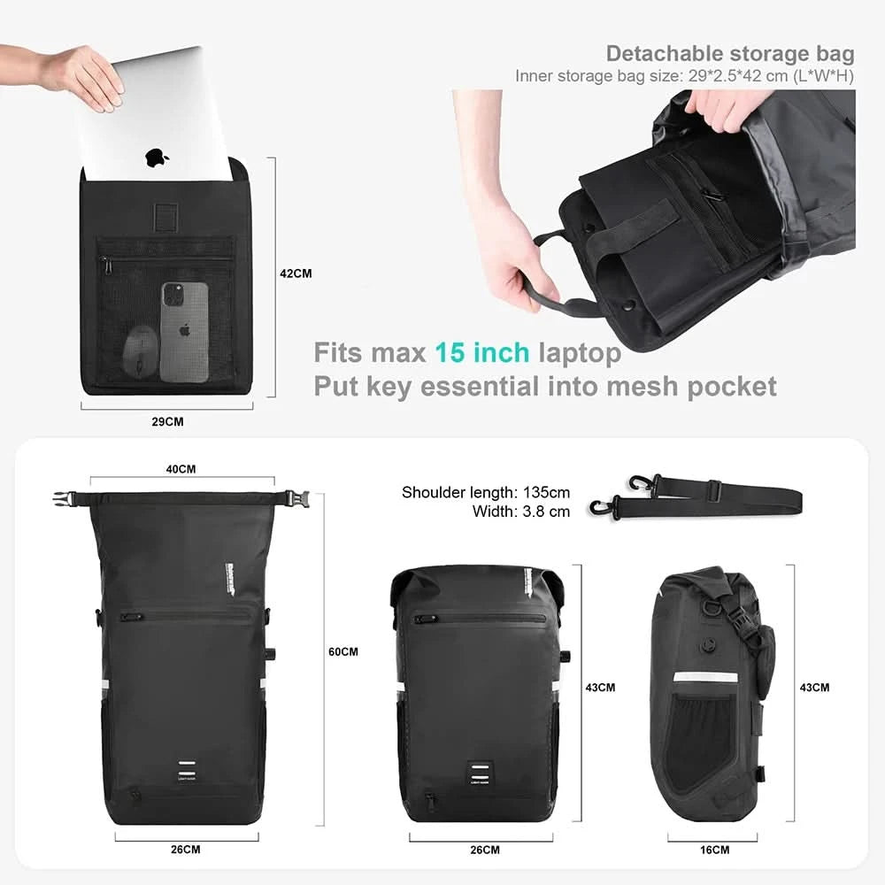Rhinowalk Fahrrad-Packtasche 22L Vollständig wasserdichte Gepäckträgertasche Rucksack Kapazität Multifunktionaler Gepäckträger Fahrradtasche Umhängetasche