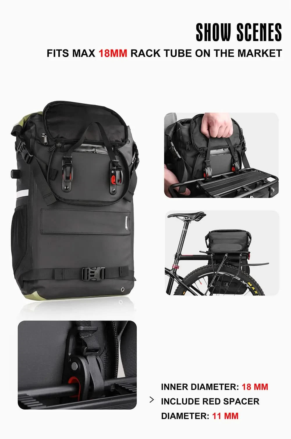 Rhinowalk Bike Pannier Bag 22L Fully Waterproof Trunk Bag Backback Capacity Multifunctional Rear Rack Cycling Bag Shoulder Bag