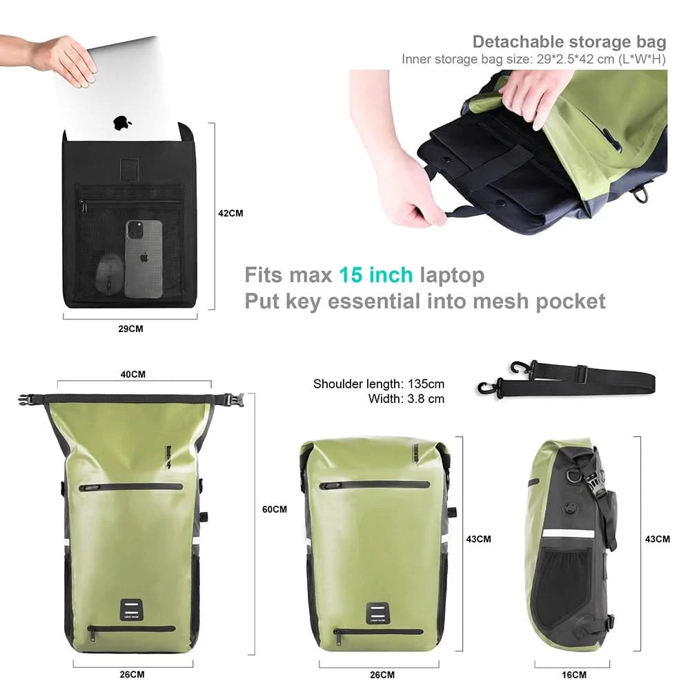 Rhinowalk Fahrrad-Packtasche 22L Vollständig wasserdichte Gepäckträgertasche Rucksack Kapazität Multifunktionaler Gepäckträger Fahrradtasche Umhängetasche