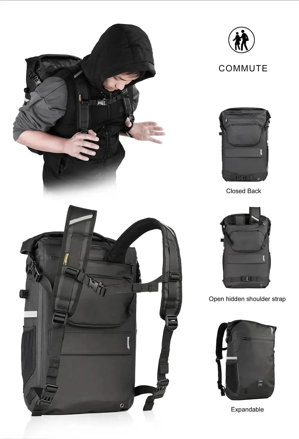 Rhinowalk Fahrrad-Packtasche 22L Vollständig wasserdichte Gepäckträgertasche Rucksack Kapazität Multifunktionaler Gepäckträger Fahrradtasche Umhängetasche