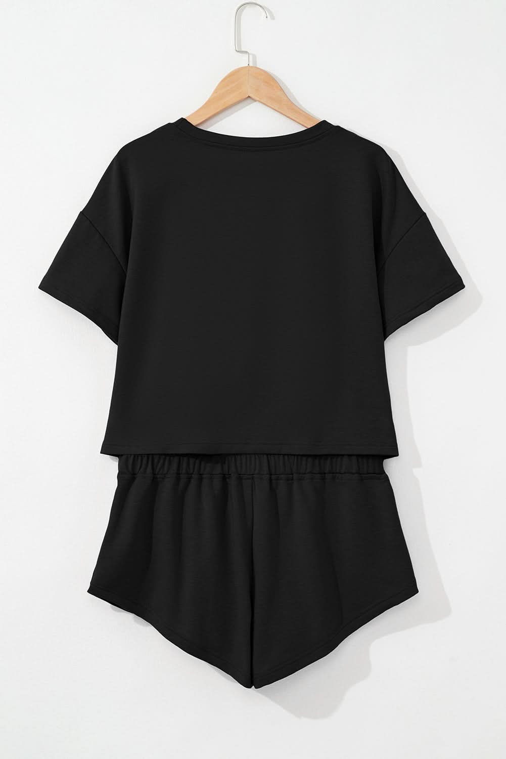Black 2pcs Cropped Tee and Ruffle High Waist Skort Set