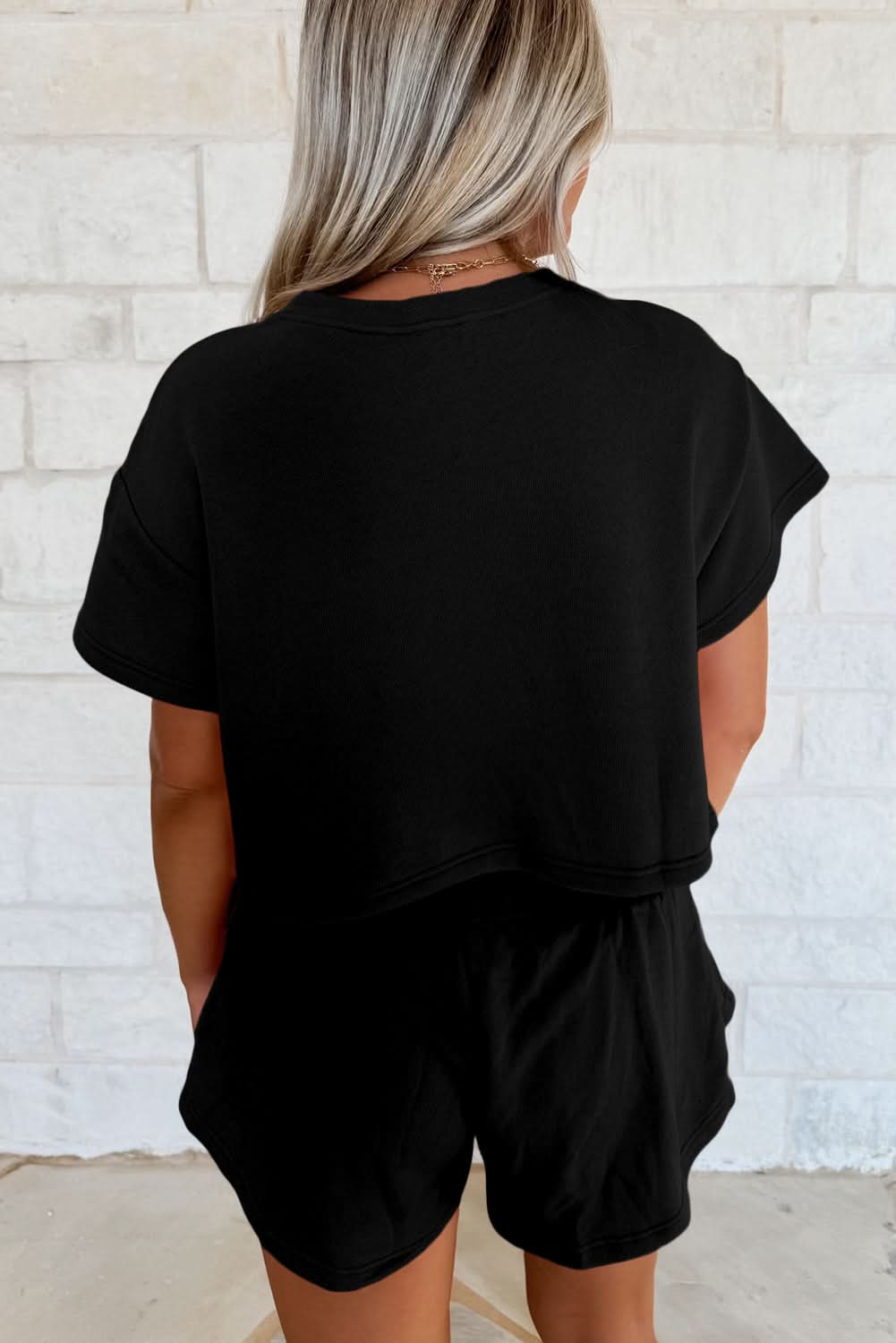 Black 2pcs Cropped Tee and Ruffle High Waist Skort Set