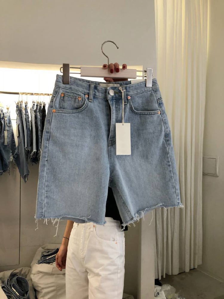 Shorts Jeans Feminino Casual Solto de Cinco Pontos