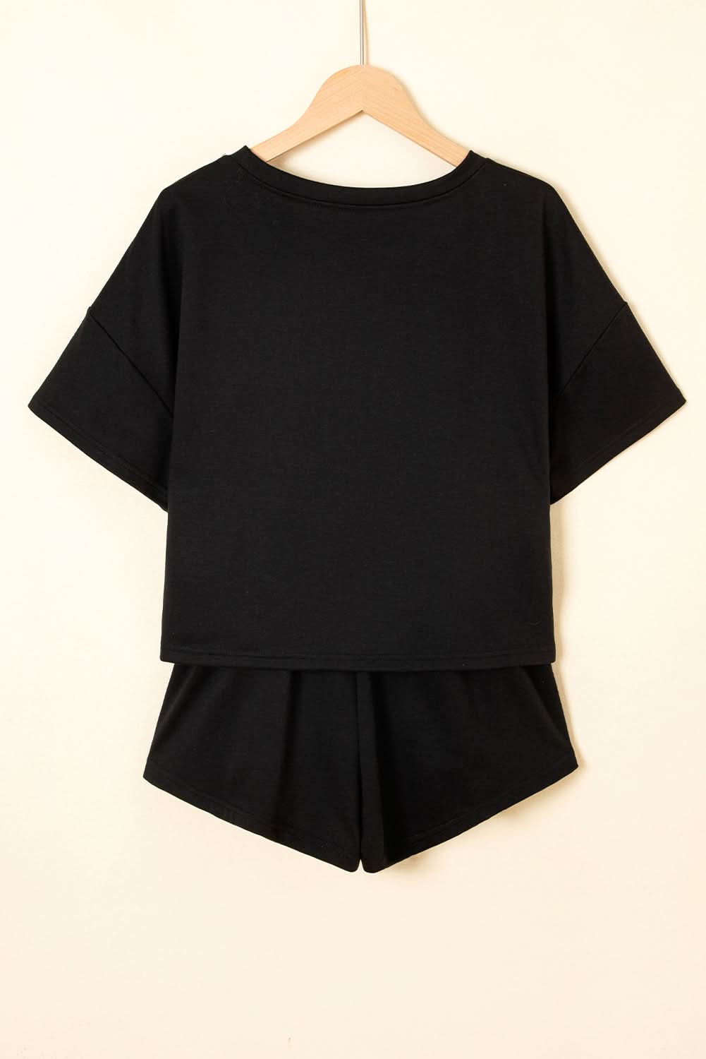 Black 2pcs Cropped Tee and Ruffle High Waist Skort Set